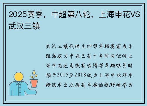 2025赛季，中超第八轮，上海申花VS武汉三镇